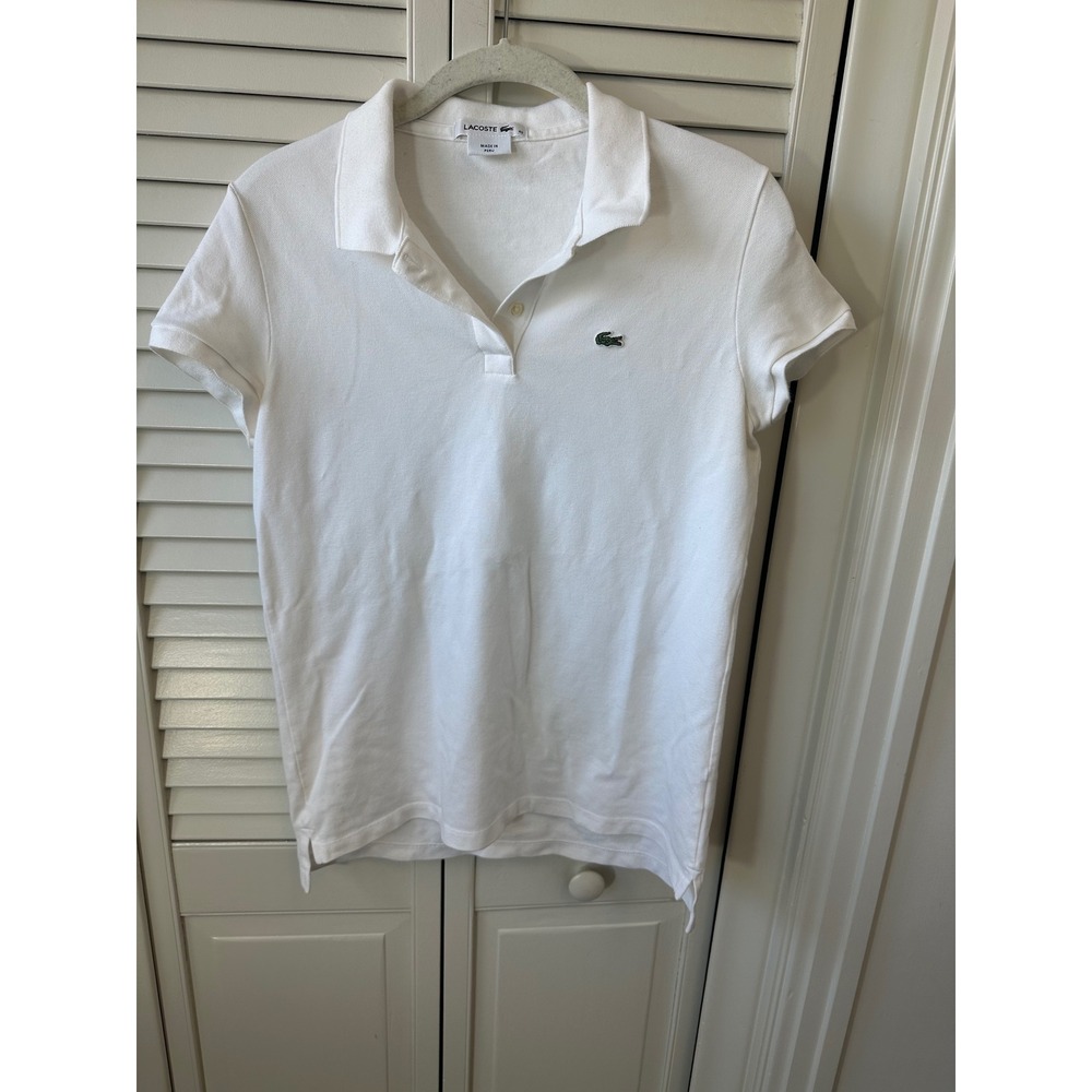 Lacoste Womens White Stretch Pique Short Sleeve Polo Shirt Size 40 F8332